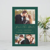 Papier Budget 3-Photo Collage Vert Save the Date (Debout devant)