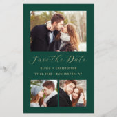 Papier Budget 3-Photo Collage Vert Save the Date (Devant)