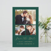 Papier Budget 3-Photos Collage Vert QR Code Save the Date (Debout devant)