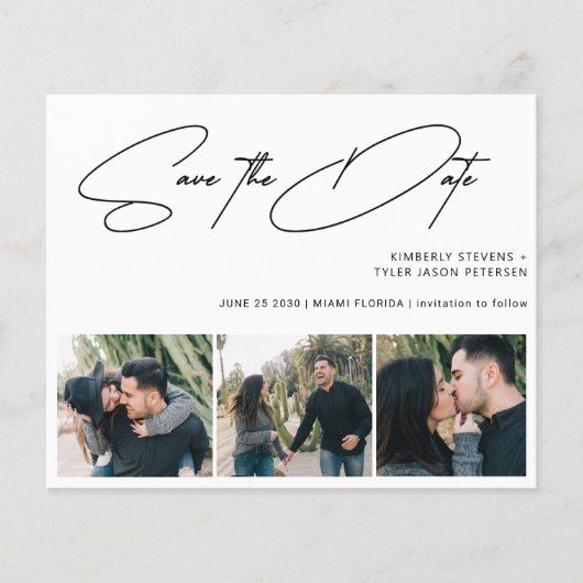 Papier Budget 3 photos mariage moderne enregistrer la dat (Devant)