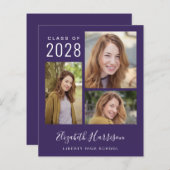 Papier Budget 3 Photos Purple Graduation Faire-part (Devant / Derrière)
