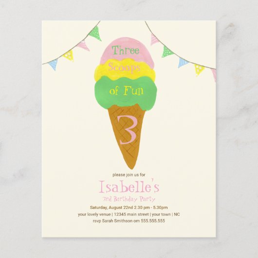 Papier Budget 3 Scoops of Fun 3e anniversaire fête (Devant)