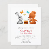 Papier Budget 3e anniversaire Teddy Bear Bunny Invitation (Devant / Derrière)