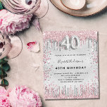 Papier Budget 40e anniversaire argent rose invitation<br><div class="desc">Une invitation moderne, élégante et glamour pour une fête de 40e anniversaire. Un arrière - plan faux argenté, décoré de poussière de parties scintillant rose et faux argent. Personnalisez et ajoutez votre nom et les détails de votre fête. Le numéro 40 est écrit avec une police de style ballon, script....</div>
