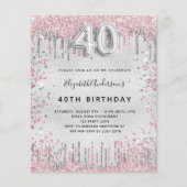 Papier Budget 40e anniversaire argent rose invitation (Devant)