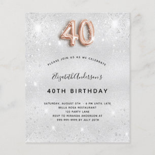 Papier Budget 40e anniversaire argent rose or invitation