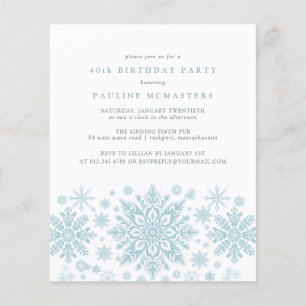 Papier BUDGET 40e anniversaire Bleu Snowflake Invitation