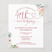 Papier Budget 40e Anniversaire Coeur Floral Invitation (Devant)