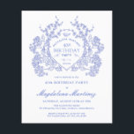 Papier BUDGET 40e anniversaire Crête florale bleue<br><div class="desc">Une élégante crête vintage de fleurs bleues françaises occupe le devant de la scène pour cette invitation intemporelle à l'anniversaire. Orné,  formel et très féminin fera que toute femme d'anniversaire se sentira très spéciale. Des fournitures de partie de coordination sont disponibles.</div>