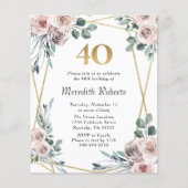 Papier Budget 40e anniversaire Floral Gold Party Invitati (Devant)