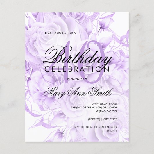 Papier Budget 40e anniversaire Floral Purple Invitation (Devant)