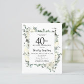 Papier Budget 40e anniversaire Invitation florale blanche (Debout devant)