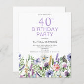 Papier Budget 40e anniversaire Invitation florale violett (Devant / Derrière)