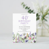 Papier Budget 40e anniversaire Invitation florale violett (Debout devant)