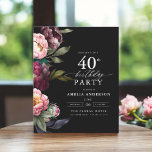 Papier Budget 40e anniversaire Moody Floral Invitation<br><div class="desc">Célébrez votre jalon avec une invitation moderne moody 40th anniversaire avec de riches fleurs bordeaux et rousses. Ce design élégant allie des tons profonds et dramatiques avec des accents doux et romantiques, parfaits pour créer une atmosphère sophistiquée et accueillante. L'étonnant aménagement fleuri apporte une touche de luxe, tandis que l'aménagement...</div>