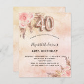 Papier Budget 40e anniversaire pampas herbe invitation ro (Devant / Derrière)