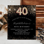 Papier Budget 40e anniversaire parties scintillant en or<br><div class="desc">Une invitation moderne, élégante et glamour pour une fête de 40e anniversaire. Un arrière - plan noir décoré de faux parties scintillant. Le nom est écrit avec un script de style à la main de couleur dorée moderne. Personnalisez et ajoutez les détails de votre fête. Le numéro 40 est écrit...</div>