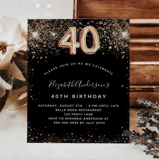 Papier Budget 40e anniversaire parties scintillant en or 