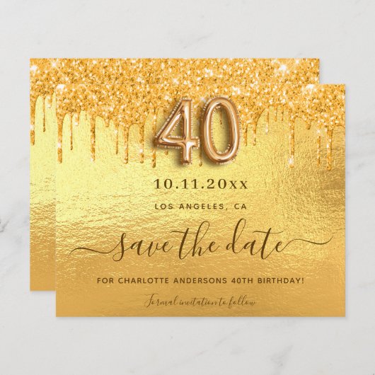Papier Budget 40e anniversaire parties scintillant or enr (Devant / Derrière)