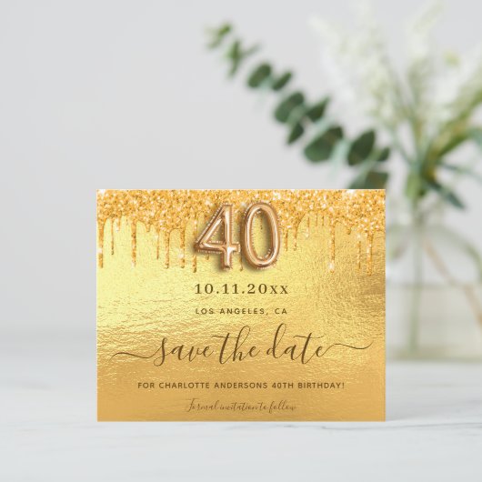 Papier Budget 40e anniversaire parties scintillant or enr (Debout devant)