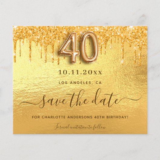 Papier Budget 40e anniversaire parties scintillant or enr (Devant)