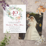 Papier Budget 40e anniversaire Ruby Floral Photo Invitati<br><div class="desc">Doté d'une délicate guirlande de verdure fleurie d'aquarelle,  ce chic 40ème anniversaire de mariage peut être personnalisé avec vos informations spéciales d'anniversaire de rubis. Le verso présente votre photo spéciale. Conçu par Thisisnotme©</div>