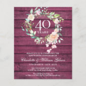 Papier Budget 40e anniversaire Rustic Ruby Invitation (Devant)