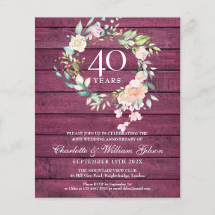 Papier Budget 40e anniversaire Rustic Ruby Invitation