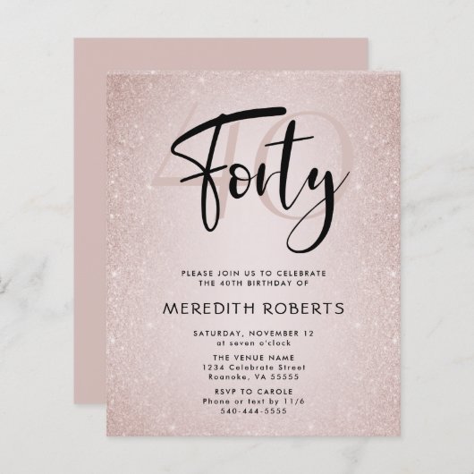 Papier Budget 40e anniversaire Script moderne Anniversair (Devant / Derrière)