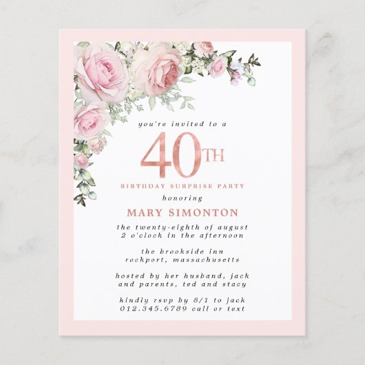 Papier Budget 40e Invitation floral rose surprise (Devant)