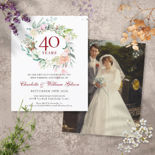Papier Budget 40th Anniversary Ruby Floral Photo Invite