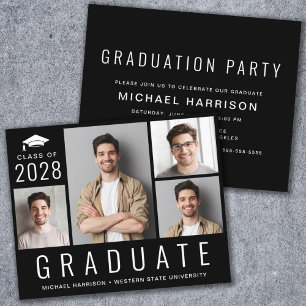 Papier Budget 4 Photo Black Graduation Party Invitation