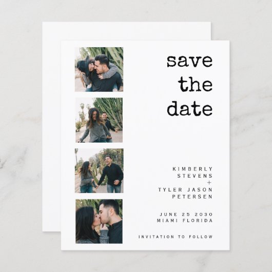 Papier Budget 4 photo collage mariage enregistrer la date (Devant / Derrière)