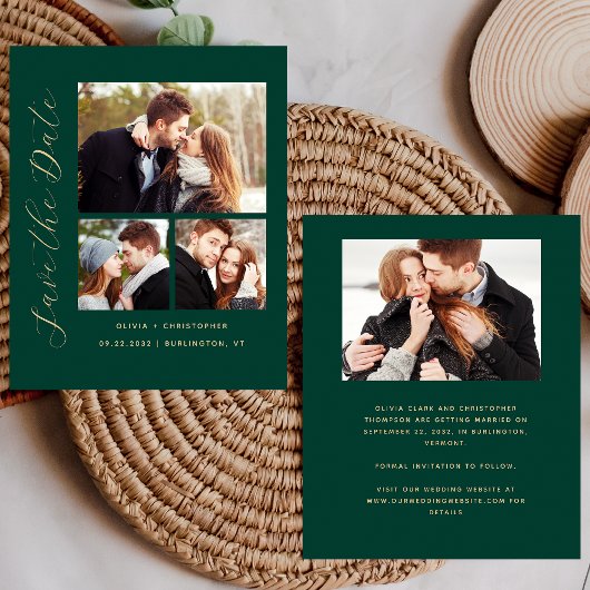 Papier Budget 4-Photo Émeraude Vert Or Faire-Part de Rése