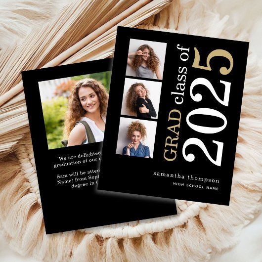 Papier Budget 4 photo White Gold 2025 Graduation Annonce