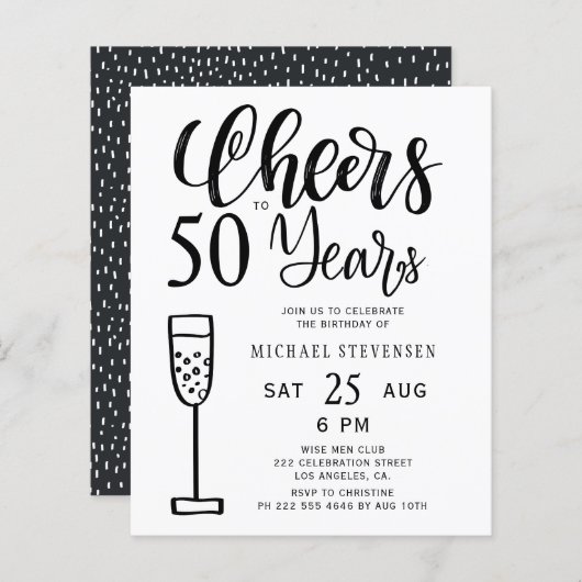Papier Budget 50 ans anniversaire invitation (Devant / Derrière)