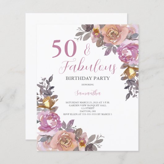 Papier Budget 50 et fabuleuse invitation à la fête d'anni (Devant / Derrière)