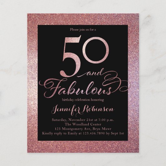 Papier Budget 50 Fabuleux Rose Gold Invitation d'annivers (Devant)