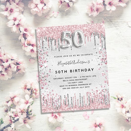 Papier Budget 50e anniversaire argent rose invitation