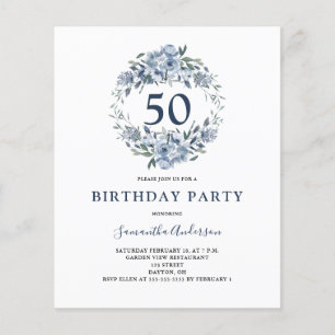 Papier Budget 50e anniversaire Blue Floral Invitation
