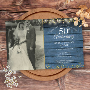 Papier Budget 50e anniversaire Blue Rustic Photo Invitati