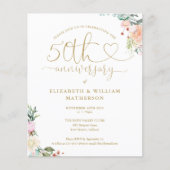 Papier Budget 50e Anniversaire Coeur Floral Invitation (Devant)
