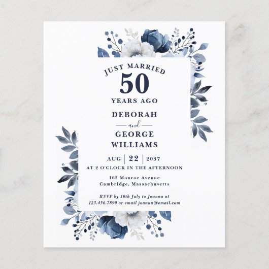 Papier Budget 50e anniversaire du Mariage Invitation flor (Devant)