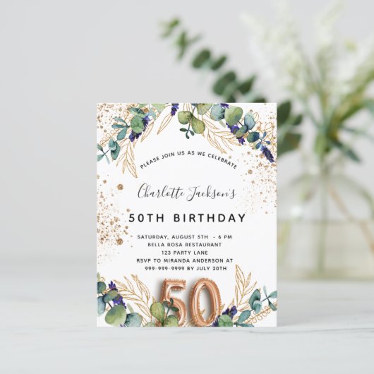 Papier Budget 50e anniversaire eucalyptus parties scintil (Debout devant)