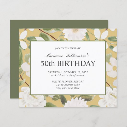 Papier Budget 50e Anniversaire Féminin Fleurs blanches ja (Devant / Derrière)