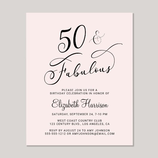 Papier Budget 50e anniversaire fête Invitation rose