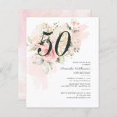 Papier Budget 50e anniversaire fête rose florale Invitati (Devant / Derrière)