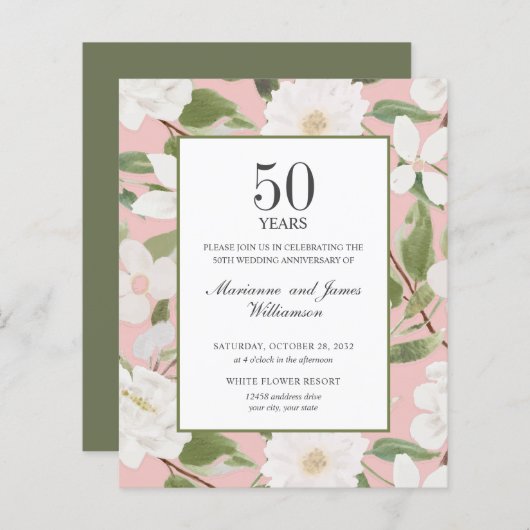 Papier Budget 50e anniversaire Fleurs blanches rose (Devant / Derrière)