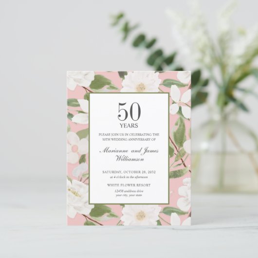 Papier Budget 50e anniversaire Fleurs blanches rose (Debout devant)