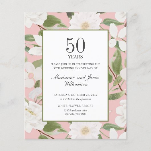 Papier Budget 50e anniversaire Fleurs blanches rose (Devant)